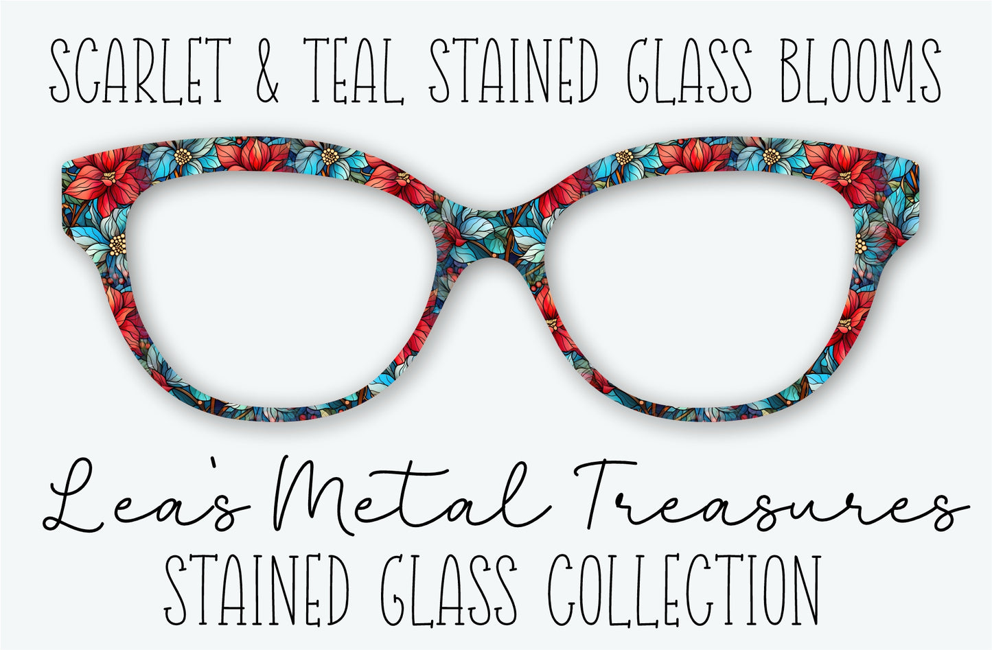 Scarlet and Teal Stained Glass Blossoms Eyewear Frame Toppers