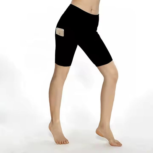 Solid Black Pocket BIKER SHORTS