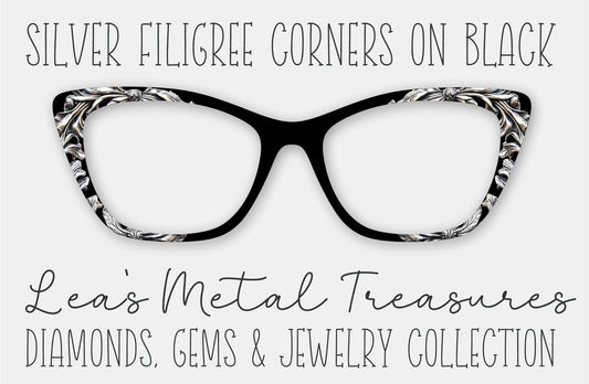 Silver Filigree Corners on Black Eyewear Frame Toppers