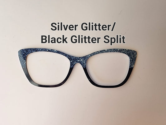 SILVER GLITTER BLACK GLITTER SPLIT Eyewear Frame Toppers COMES WITH MAGNETS