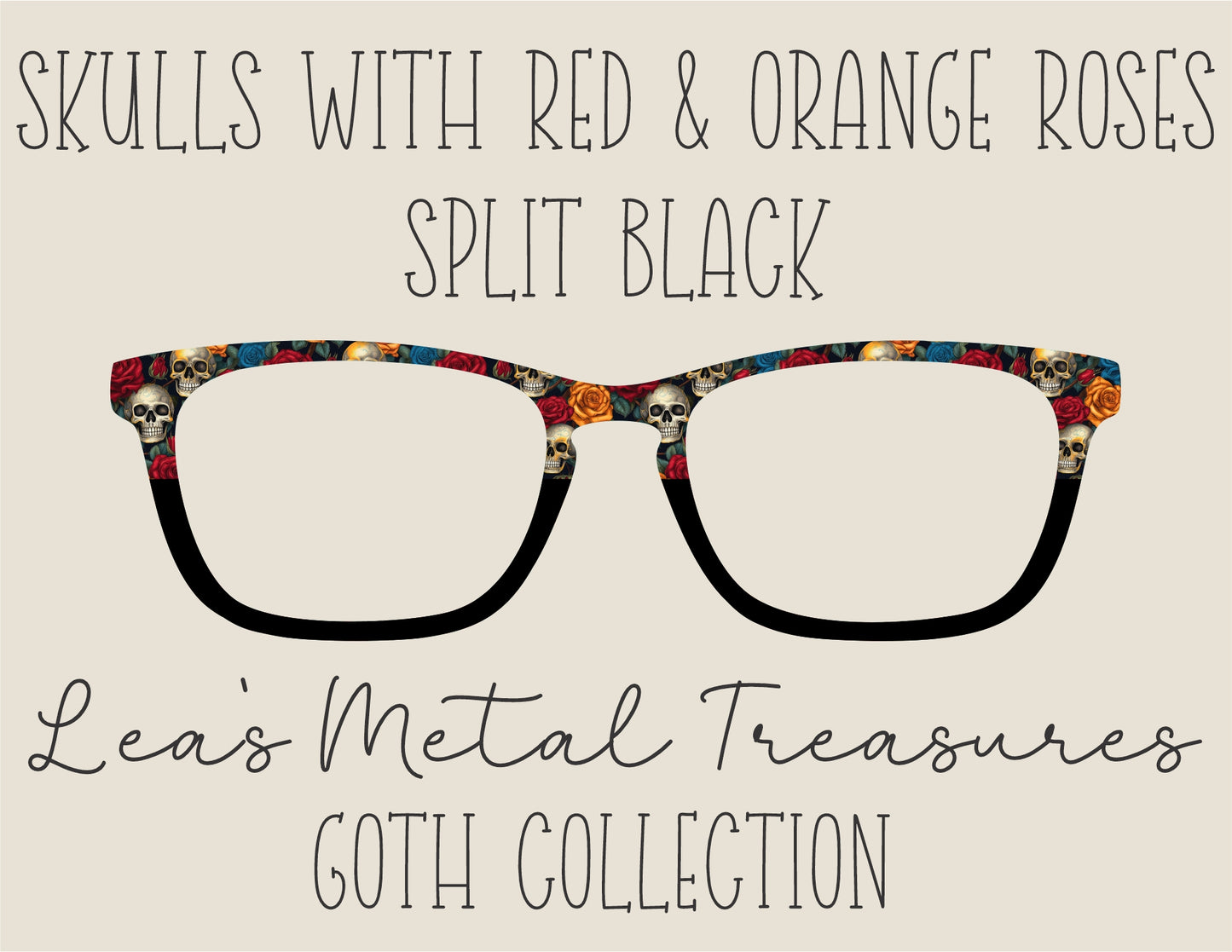 Skulls with Red and Orange Roses Eyewear Frame Toppers COMES WITH MAGNETS