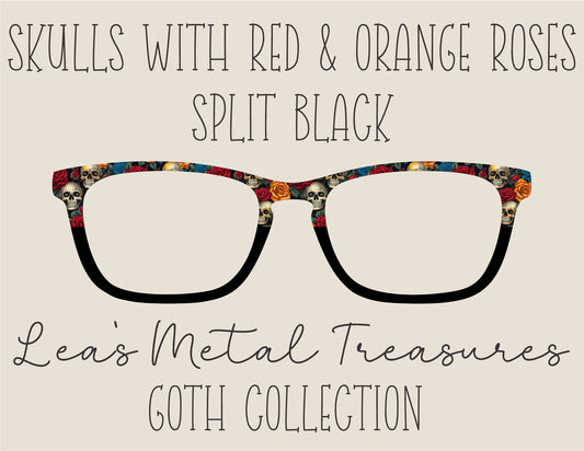 Skulls with Red and Orange Roses Eyewear Frame Toppers COMES WITH MAGNETS