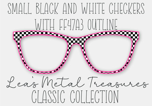 Small Black and White Checkers with FF47A3 Outline Eyewear Frame Toppers