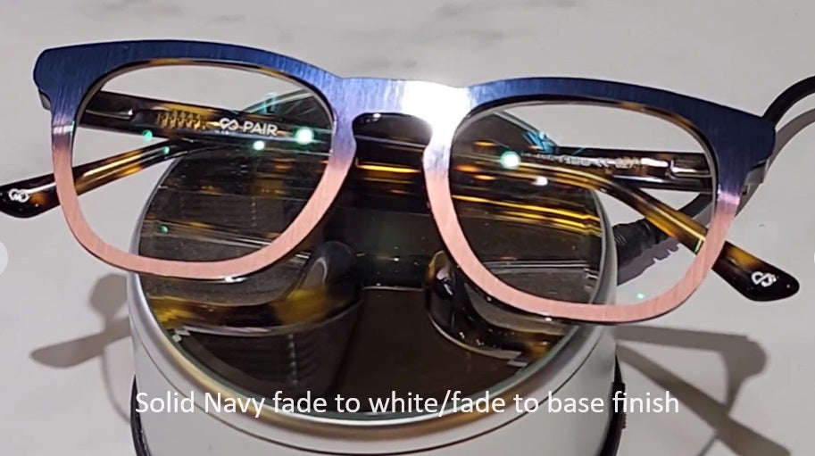 Solid Navy fade to white fade to base finish Eyewear Frame Toppers COMES WITH MAGNETS
