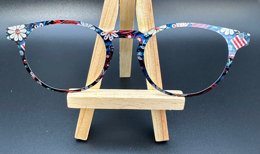 READY TO SHIP SONORA PAPER QUILLED 4TH OF JULY FLORAL ON BRUSHED SILVER Eyewear Frame Topper