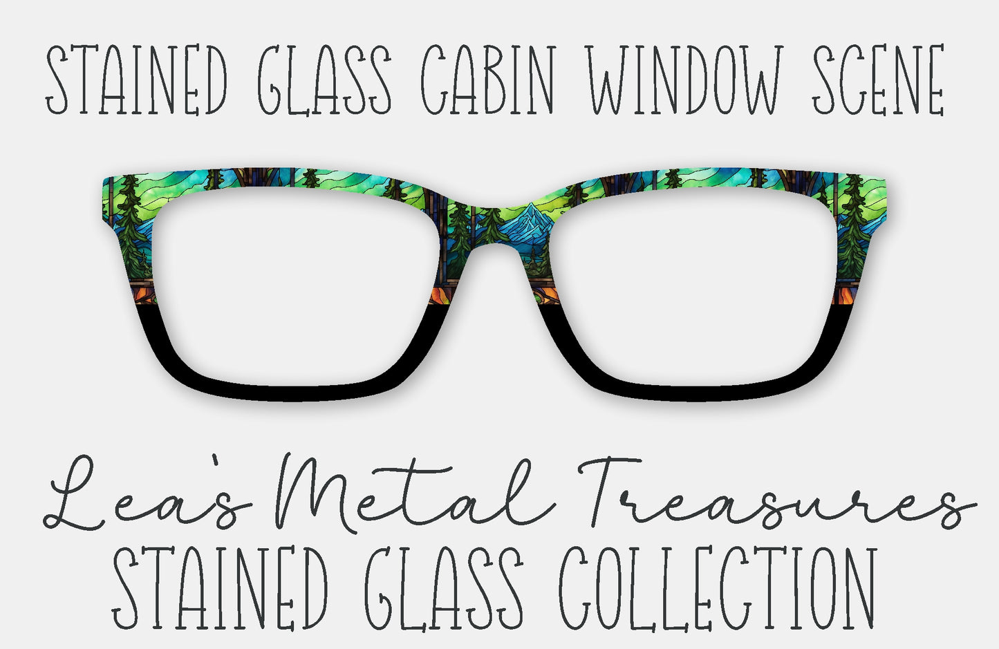 Stained Glass Cabin Window Scene Eyewear Frame Toppers