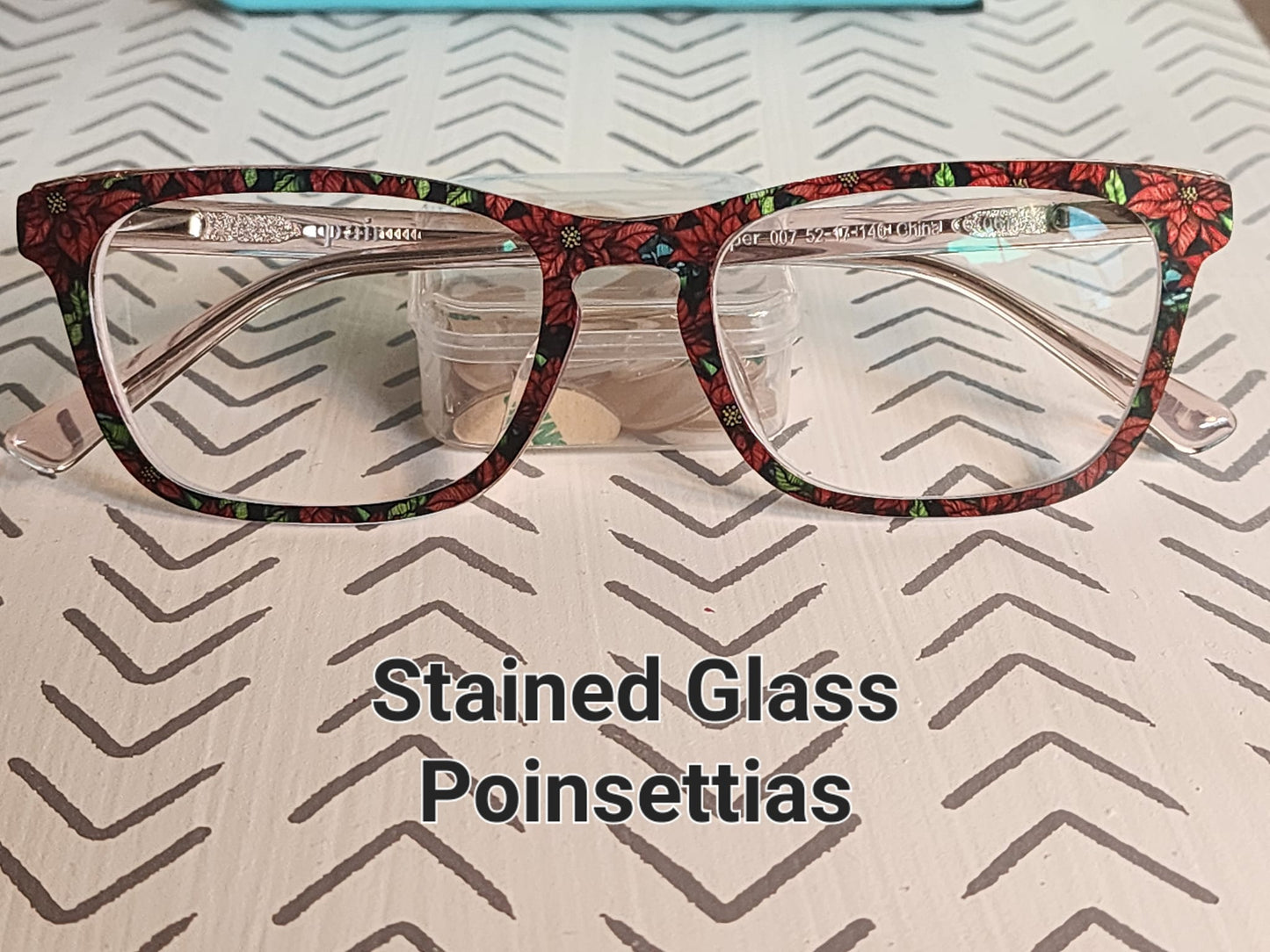 STAINED GLASS POINSETTIAS Eyewear Frame Toppers COMES WITH MAGNETS
