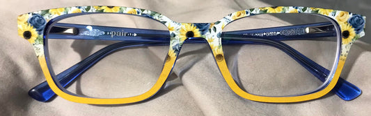 Sunflowers and blue roses fade to yellow Eyewear Frame Toppers COMES WITH MAGNETS