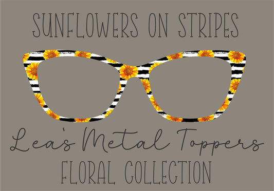 SUNFLOWERS ON STRIPES Eyewear Frame Toppers COMES WITH MAGNETS