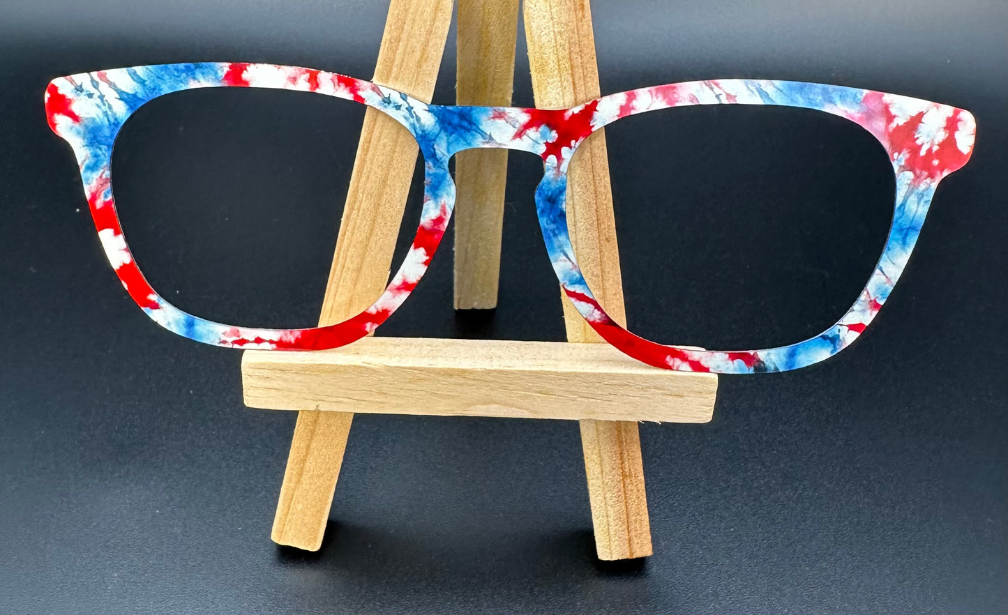 READY TO SHIP TIMMY PATRIOTIC TIE DYE ON GLOSS WHITE Eyewear Frame Topper