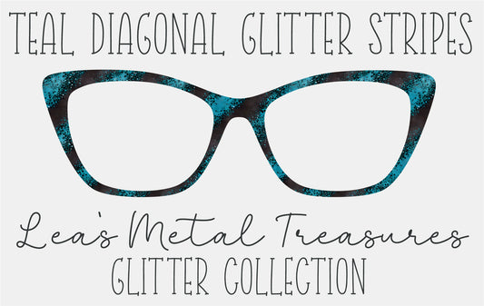 Teal Diagonal Glitter Stripes Eyewear Frame Toppers COMES WITH MAGNETS