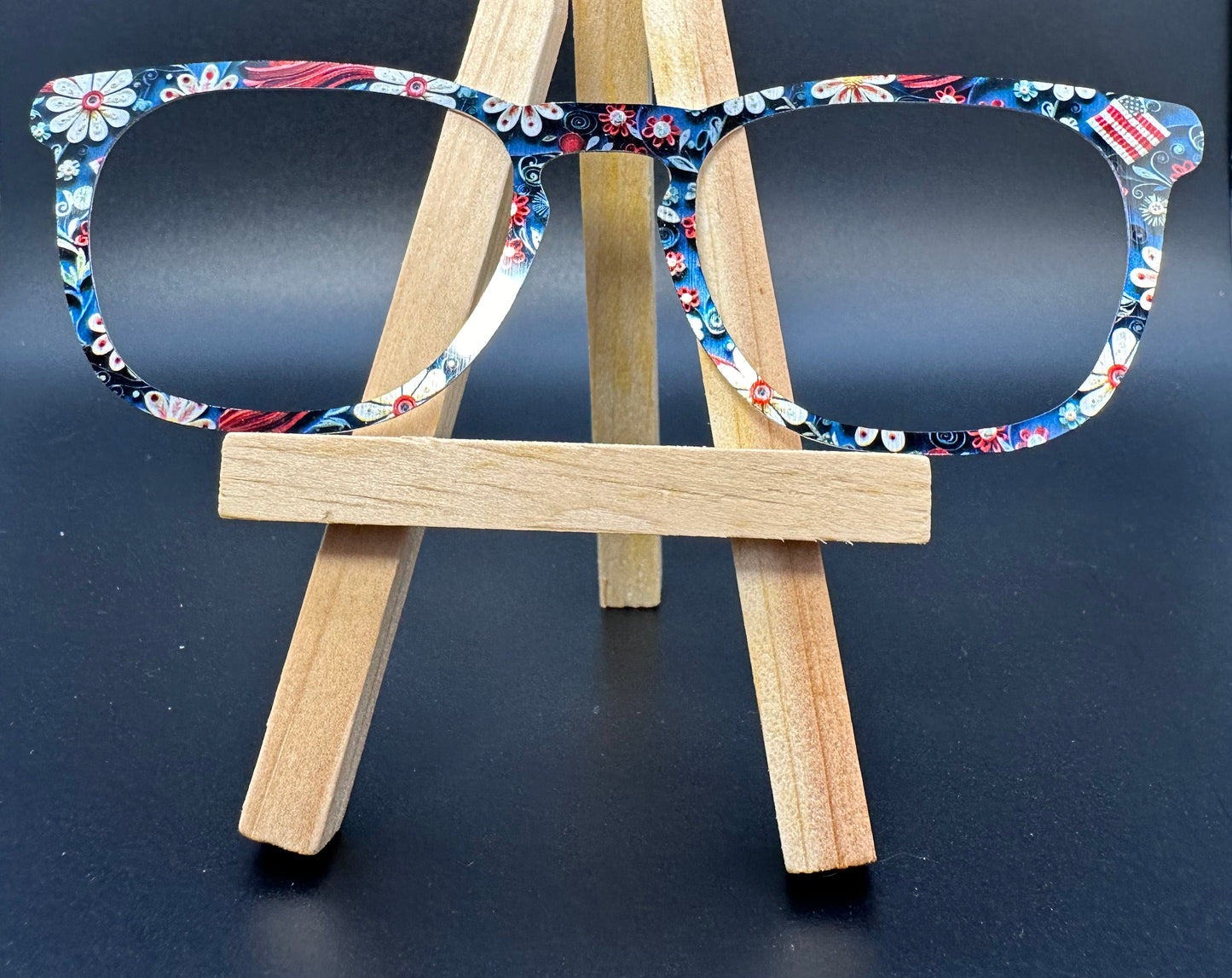 READY TO SHIP TIMMY PAPER QUILLED 4TH OF JULY FLORAL ON BRUSHED SILVER Eyewear Frame Topper