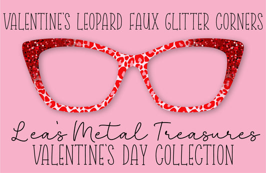 Valentines Leopard Faux Glitter Corners Eyewear Printed Magnetic Eyeglasses Topper