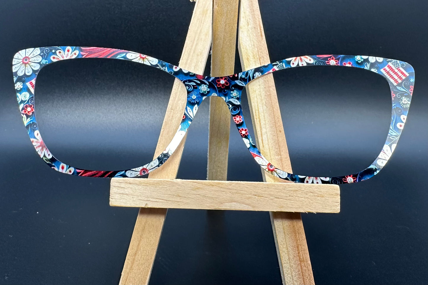 READY TO SHIP WENDY PAPER QUILLED 4TH OF JULY FLORAL ON BRUSHED SILVER Eyewear Frame Topper