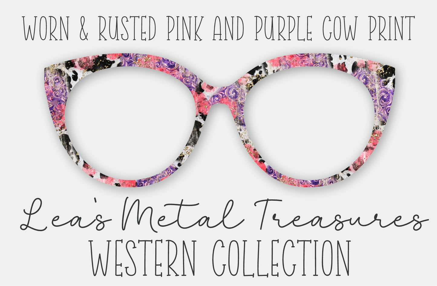 Worn and Rusted Pink and Purple Cow Print • Magnetic Eyeglasses Toppers