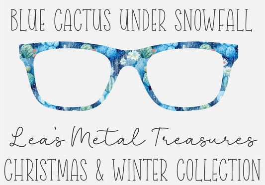 Blue Cactus Under Snowfall Eyewear Frame Toppers COMES WITH MAGNETS