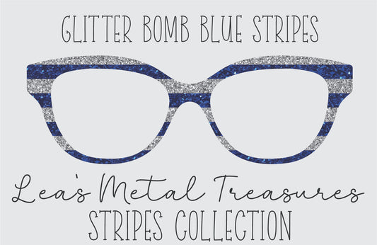 Glitter Bomb Blue Stripes Eyewear Frame Toppers COMES WITH MAGNETS