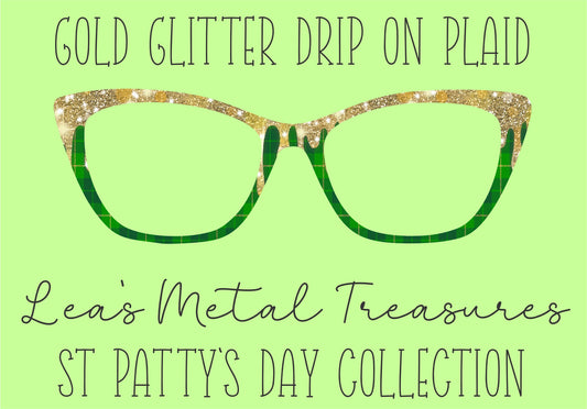 Gold Glitter Drip on Plaid Eyewear Frame Toppers COMES WITH MAGNETS