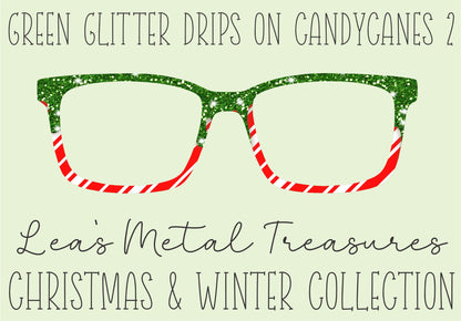 Green Glitter Drips on Candycane 2 Eyewear Toppers COMES WITH MAGNETS
