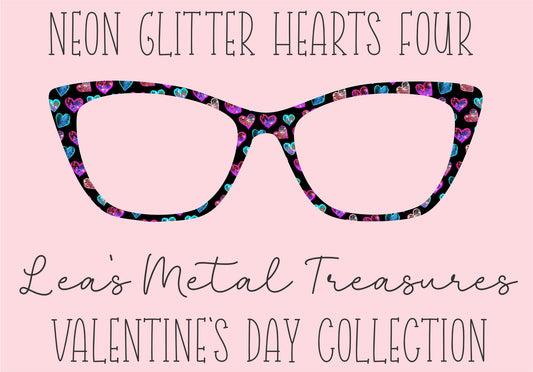 Neon Glitter Hearts Four Eyewear Printed Magnetic Eyeglasses Topper