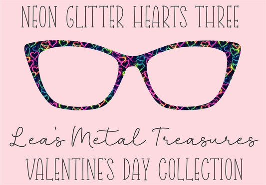 Neon Glitter Hearts Three Eyewear Printed Magnetic Eyeglasses Topper