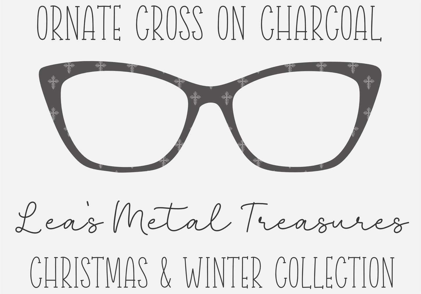 Ornate Cross on Charcoal Eyewear Frame Toppers COMES WITH MAGNETS