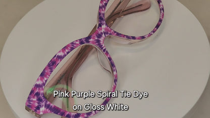PINK PURPLE SPIRAL TIE DYE Eyewear Frame Toppers COMES WITH MAGNETS