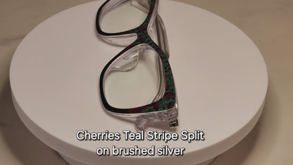 Cherries Teal Stripe Split • Magnetic Eyeglasses Toppers