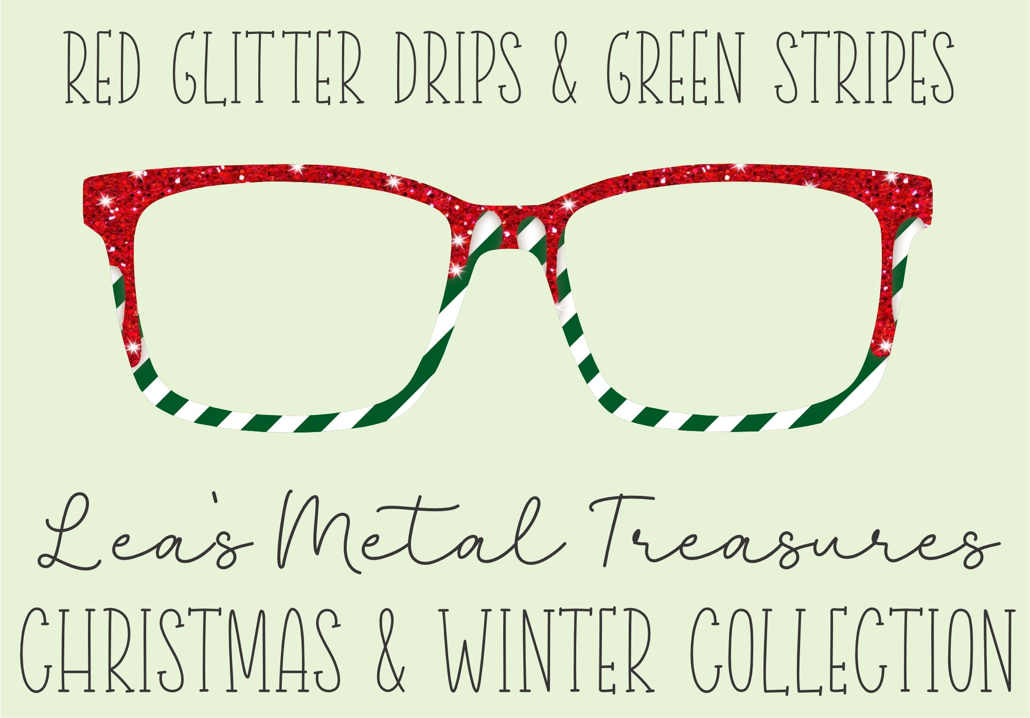 One Red Drips Red Glitter Drips & Green Stripes Eyewear Toppers COMES WITH MAGNETS ...
