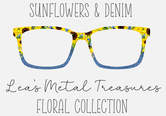 Sunflowers on Denim Eyewear Frame Toppers COMES WITH MAGNETS