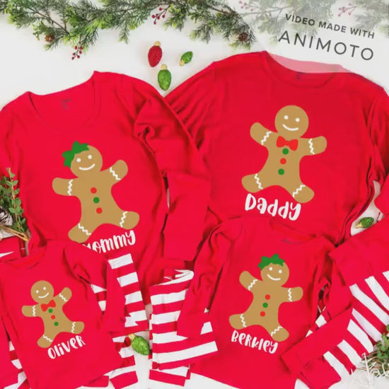 Personalized Gingerbread Family Christmas Pajamas Green Top Striped - matching christmas pjs -  women's christmas jammies