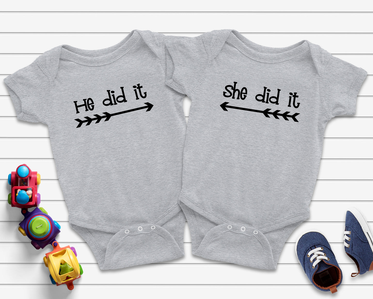 He Did It and She Did It T-Shirts or Bodysuits for Twins or Siblings - Boy Girl Twins - Fraternal Twins - Brother and Sister Tees