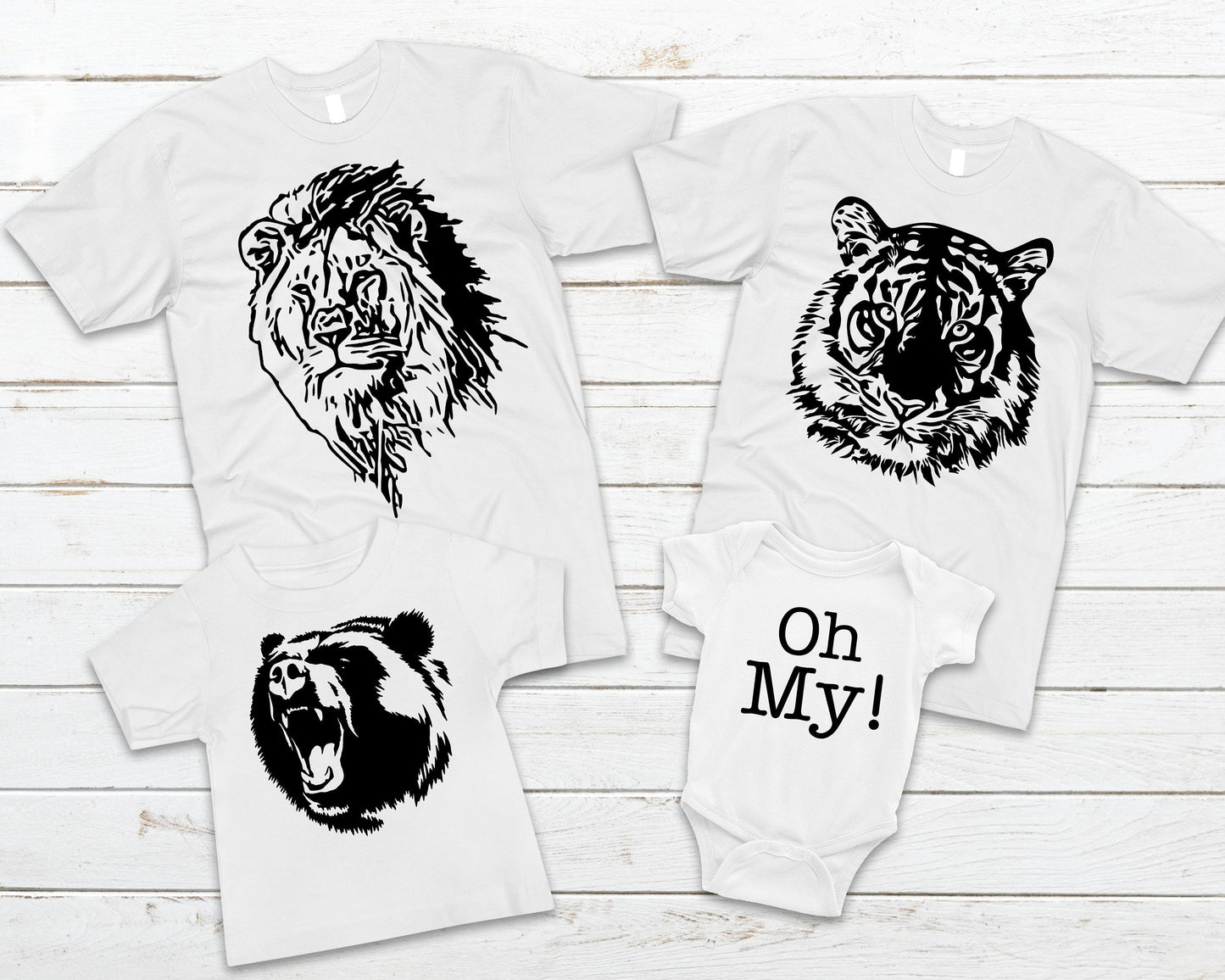 Lions and Tigers and Bears Oh My Matching Family Shirt Set - Choose Your Sizes - Photoshoot Shirts - Set of 4 shirts