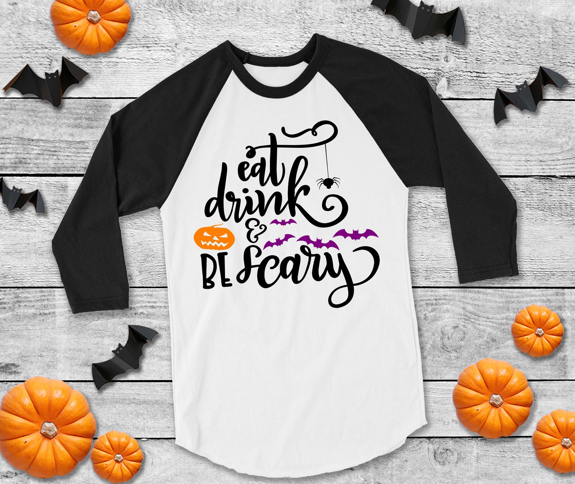Eat, Drink And Be Scary raglan unisex adult t-shirt - Halloween Party Shirt - fall shirt - women&#39;s halloween shirt