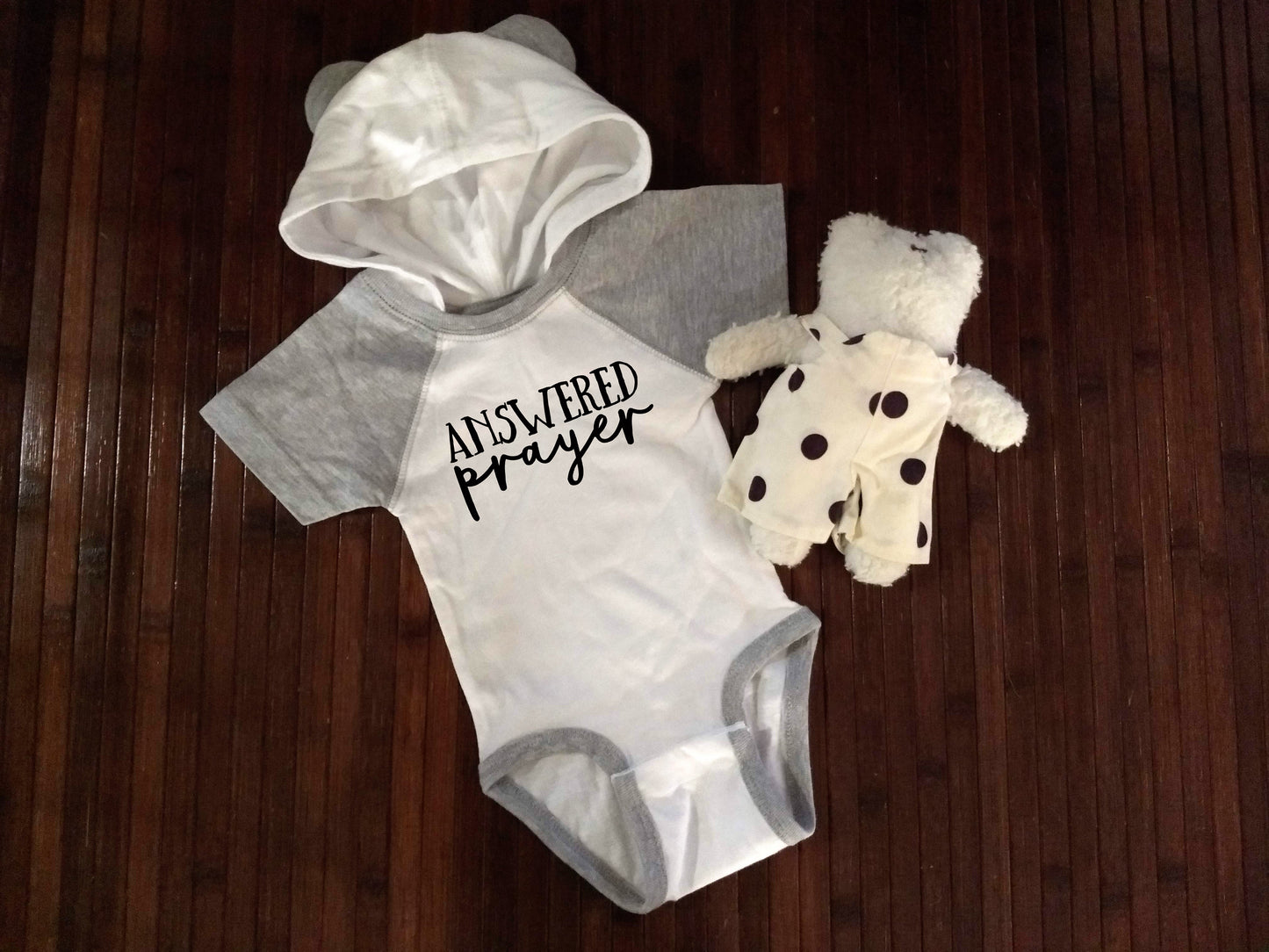 Answered Prayer Bear Ears Hoodie Infant Bodysuit - christian baby gift - infertility baby 