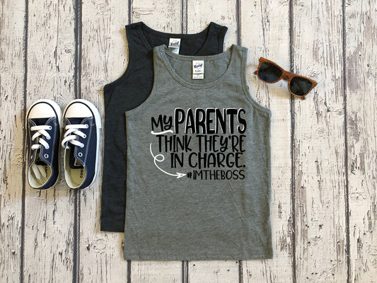 My Parents Think They&#39;re In Charge Infant or Toddler Tank Top - I&#39;m the Boss - Funny Toddler Shirt - Tiny Dictator - Baby Boy Gift