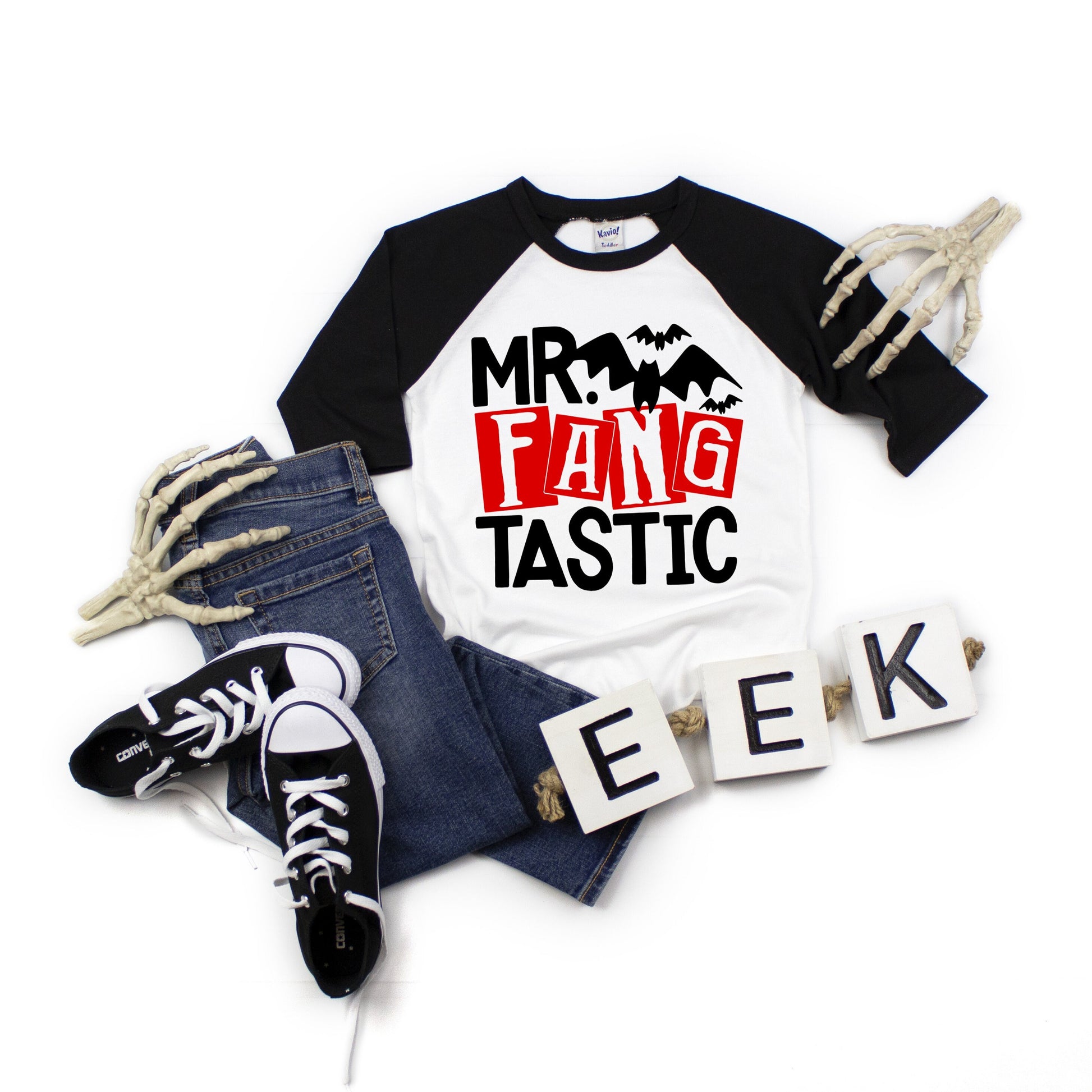 Mr FangTastic Infant, Toddler or Kids Halloween Raglan Tee - boys vampire shirt - boy halloween shirt - mister fangtastic - kids fall shirt