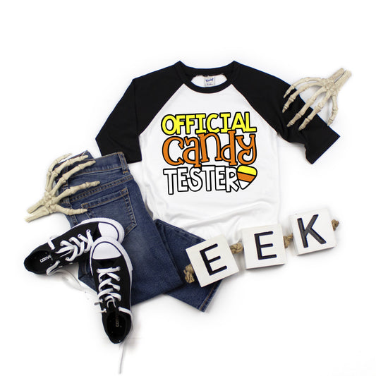 Official Candy Tester v2 Infant, Toddler or Kids Halloween Raglan Tee - kids halloween shirt - candy corn shirt - halloween toddler shirt