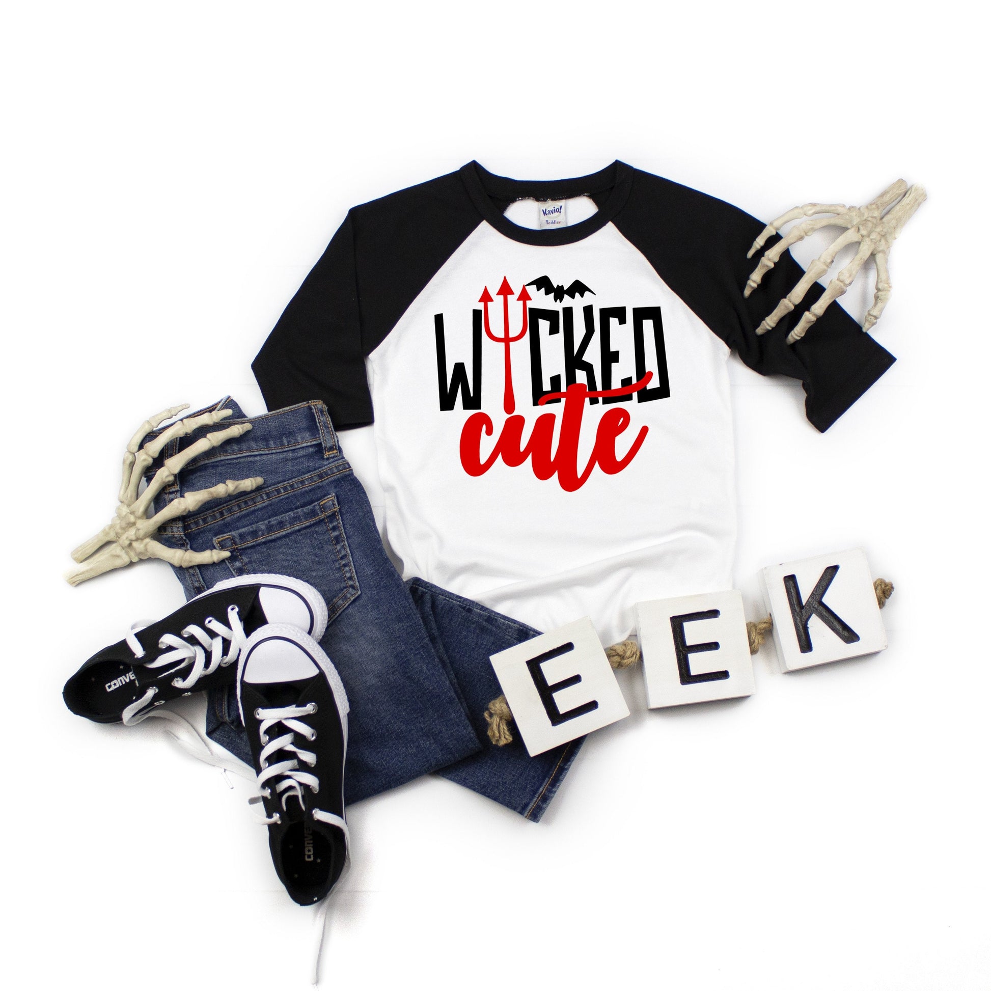 Wicked Cute Infant, Toddler or Kids Halloween Raglan Tee - kids halloween shirt - halloween toddler shirt - girl halloween shirt - fall tee