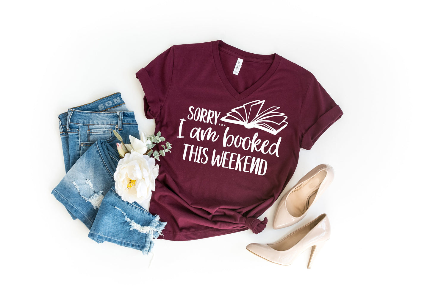 Sorry I am Booked This Weekend Women's V-neck T-Shirt - introvert shirt - reading shirt - book lover shirt - book lover gift - bookworm gift