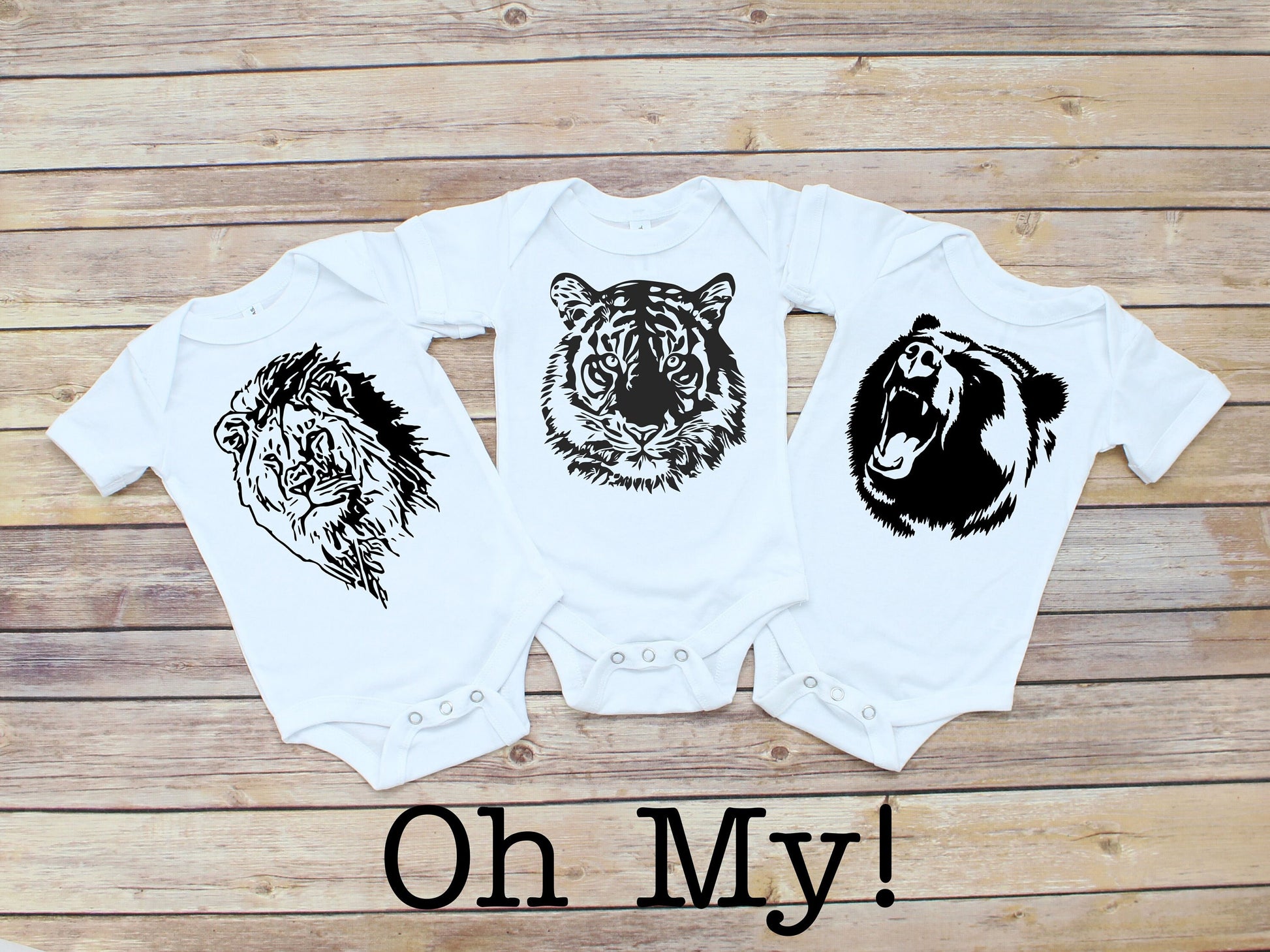 Lions and Tigers and Bears Oh My Infant Bodysuits or Shirts for Triplets - triplet gifts - triplet mama - triplet baby shower