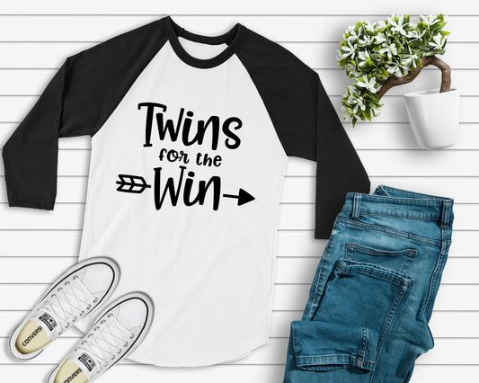 Twins for the Win raglan t-shirt - twin mom shirt - mom of twins shirt - identical twins - fraternal twins - gift for twin mom