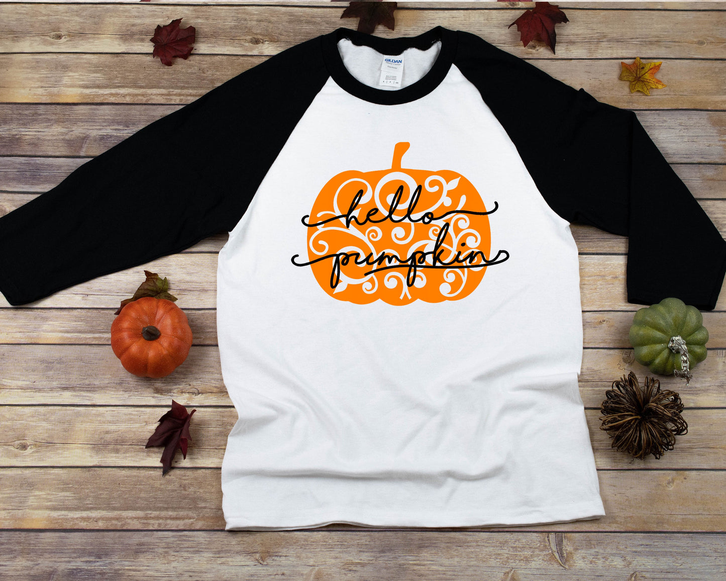 Hello Pumpkin raglan unisex adult t-shirt - Halloween Shirt - fall shirt - pumpkin patch shirt - pumpkin spice shirt - autumn women&#39;s shirt