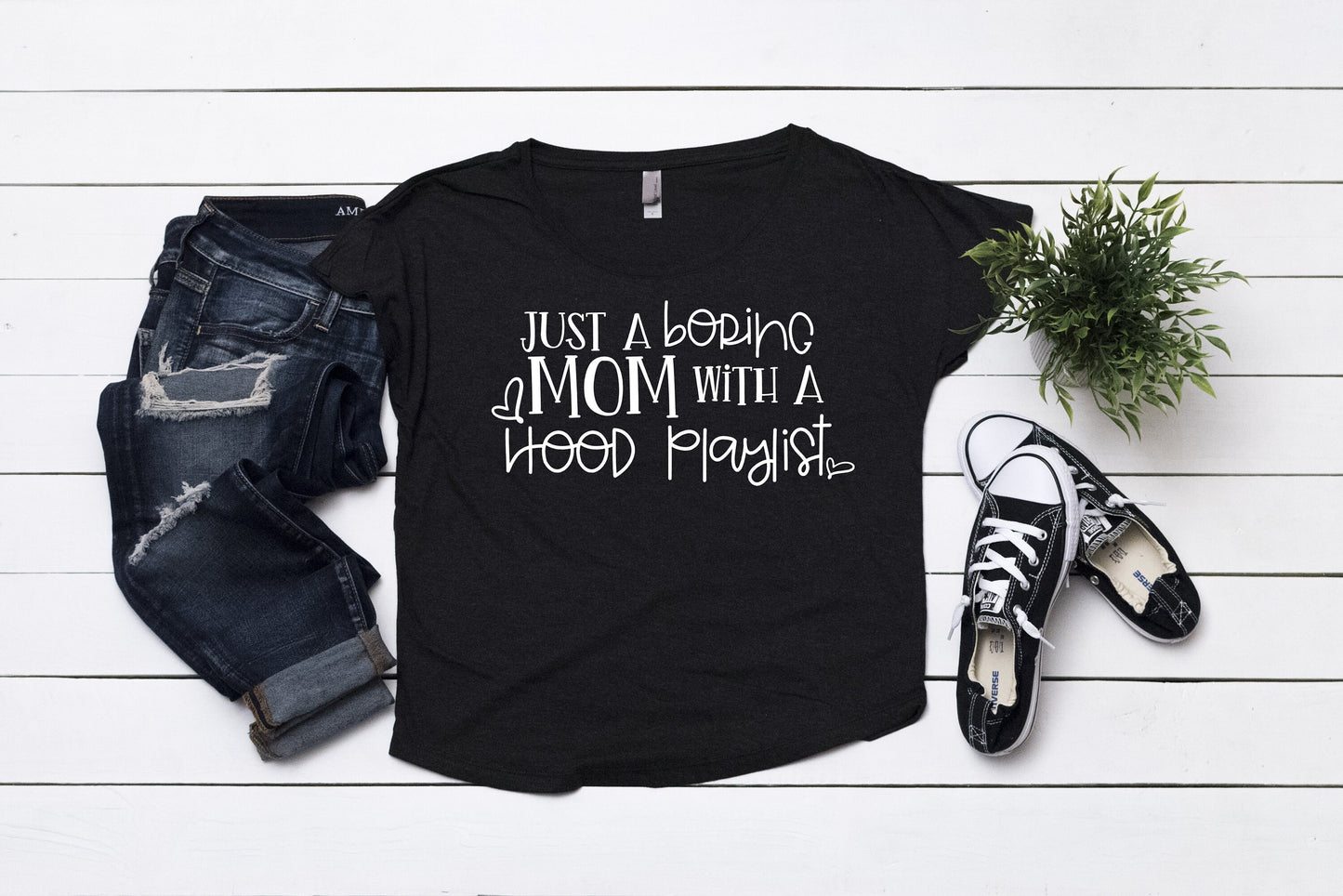 Boring Mom With a Hood Playlist Dolman Yoga T-Shirt - mom life - mom shirt - funny mom shirt - gifts for mom - moms hood playlist