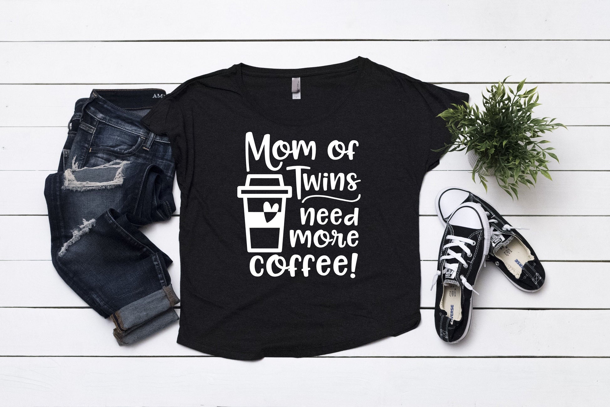 Mom of Twins, Need More Coffee Dolman Yoga T-Shirt - mom life - mom shirt - twin mom - gift for new mom - twin mom gift - twin mama tee