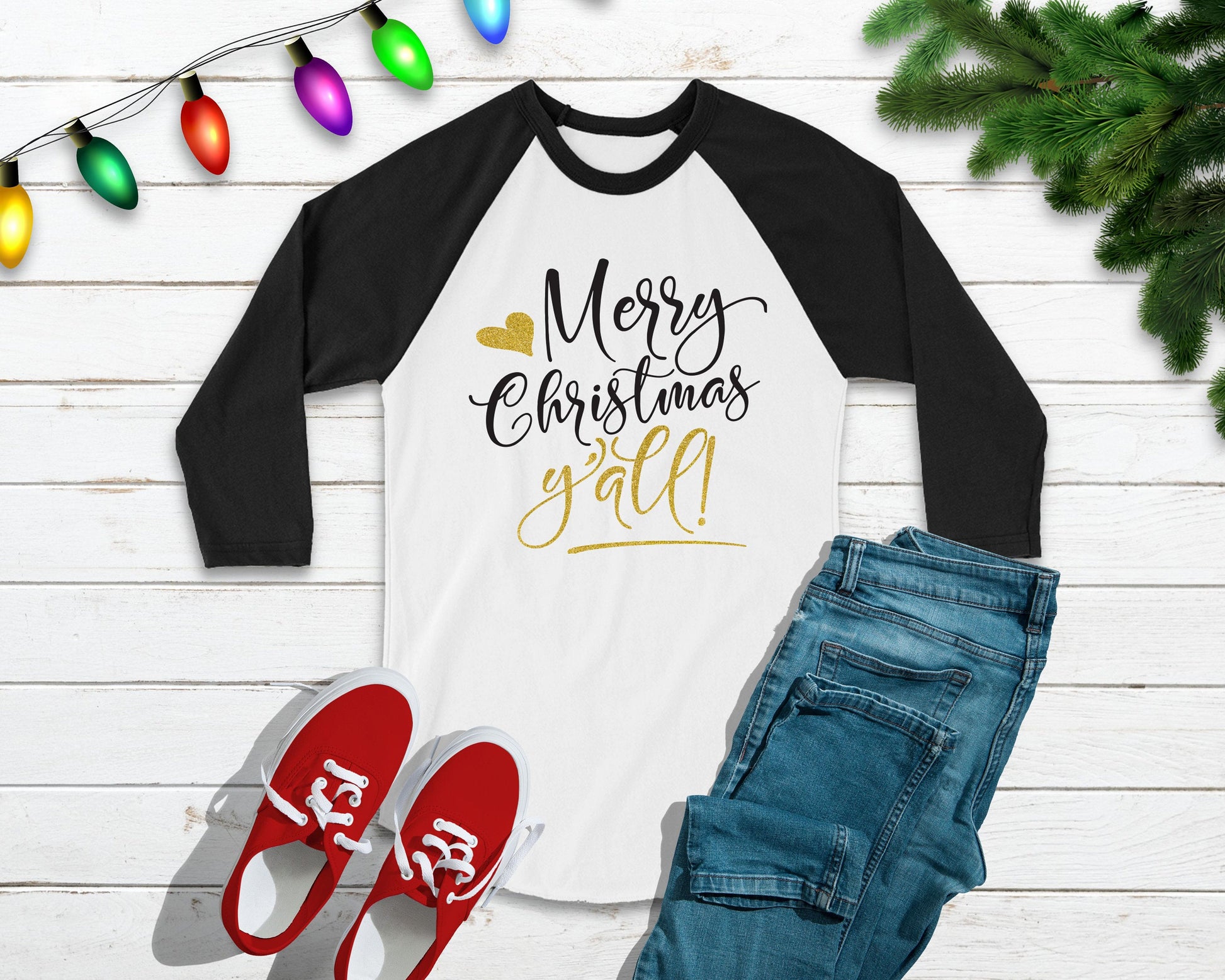 Merry Christmas, Y'all! raglan t-shirt - women's christmas tee 