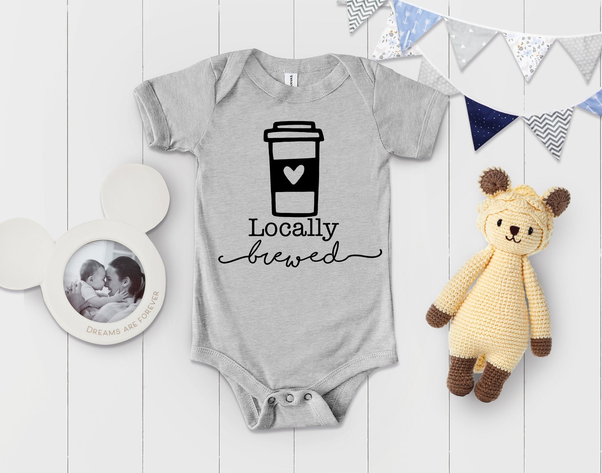 Locally Brewed Baby Shirt or Bodysuit - Cute Baby Gift - baby shower gift - mommy needs coffee - coffee lover mom -