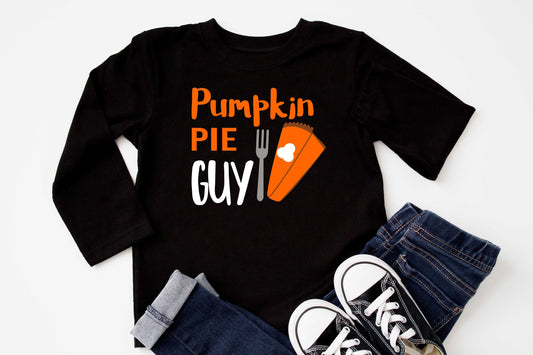Pumpkin Pie Guy Long Sleeved T-Shirt -  Thanksgiving Kids Shirt - Thanksgiving Toddler Shirt - Turkey Day