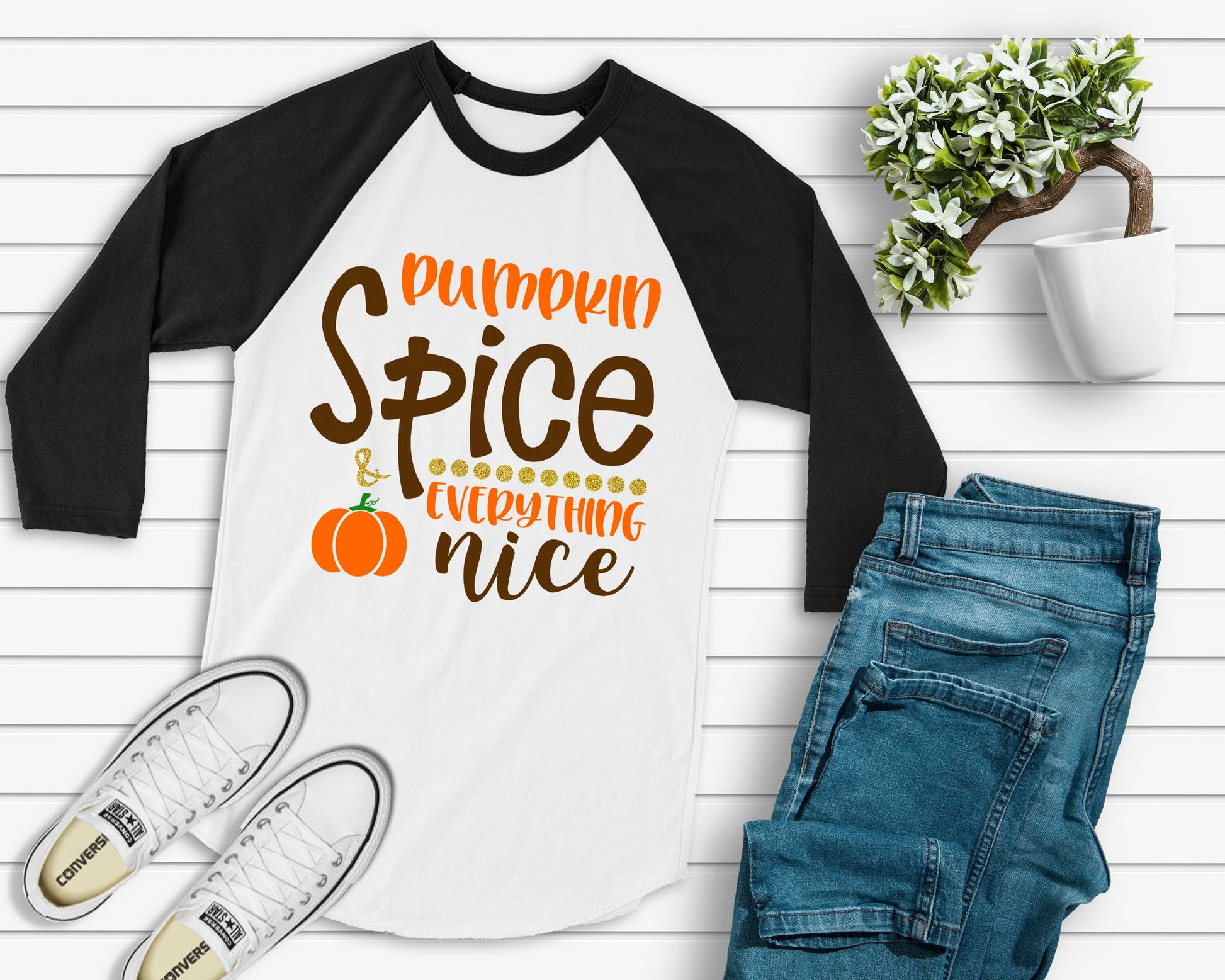 Pumpkin Spice and Everything Nice Women&#39;s raglan t-shirt - pumpkin spice shirt - womens fall shirt - autumn shirt - fall shirt - pumpkin tee