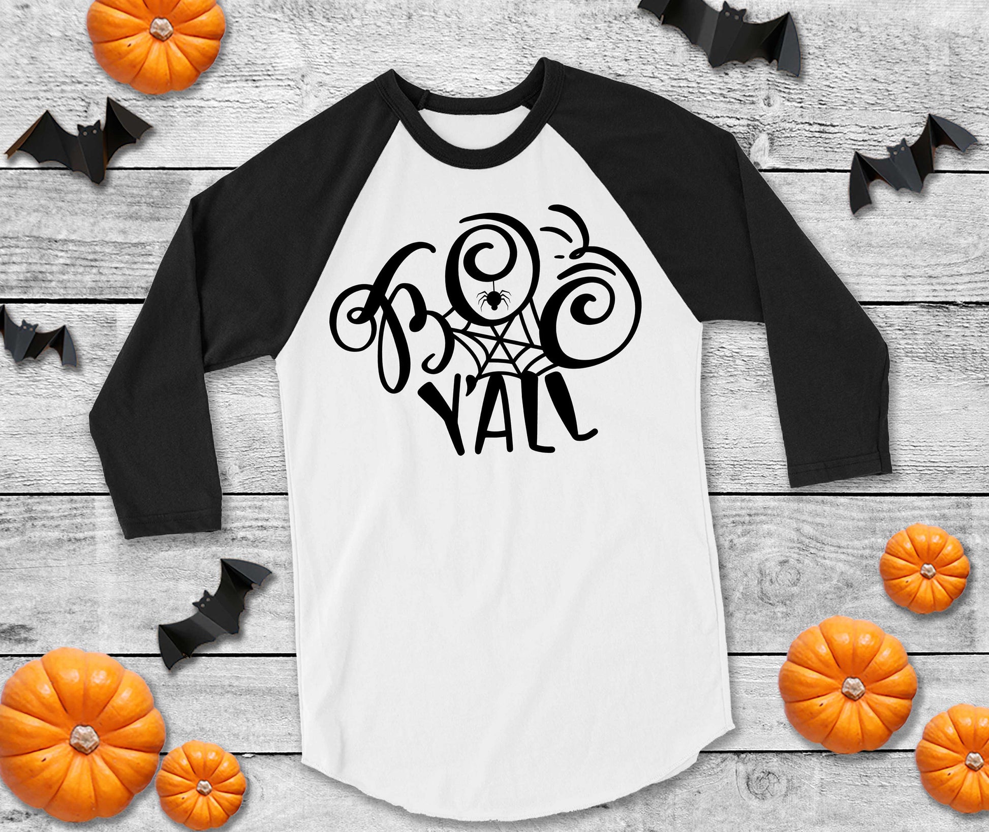 Boo Y&#39;all raglan unisex adult t-shirt - Halloween Shirt - fall shirt - women&#39;s halloween shirt - southern halloween tee - spiderweb shirt